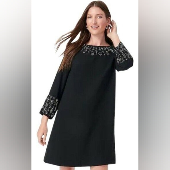 J. Crew Dresses & Skirts - NWT Sz 8 J. Crew Black Embellished long-sleeve shift dress Albie AT599